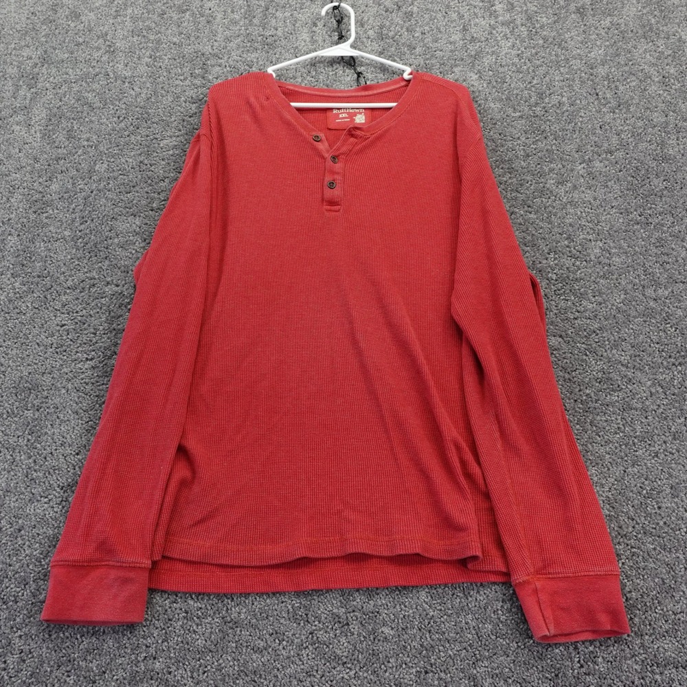 RuffHewn Henley Shirt Mens XXL Red Waffle Knit Long Sleeve Cotton